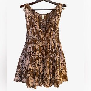 Floral Brown Sleeveless Summer Romper / Dress